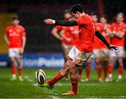 12 March 2021; Joey Carbery of Munster kicks a conversion during the Guinness PRO14 match between Munster and Scarlets at Thomond Park in Limerick. Photo by Matt Browne/Sportsfile