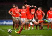 12 March 2021; Joey Carbery of Munster kicks a conversion during the Guinness PRO14 match between Munster and Scarlets at Thomond Park in Limerick. Photo by Matt Browne/Sportsfile