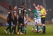 12 March 2021; Referee Damien MacGraith issues a red card to Sonni Nattestad, 6, of Dundalk during the FAI President's Cup Final match between Shamrock Rovers and Dundalk at Tallaght Stadium in Dublin. Photo by Stephen McCarthy/Sportsfile