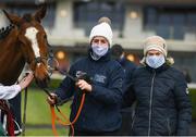 13 March 2021; Trainer Denise Foster, right, and handler Kerry Lee after sending out Robinstown to win the Navan Members Maiden Hurdle (Div 2) at Navan Racecourse in Meath. Photo by Harry Murphy/Sportsfile