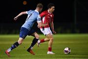 12 March 2021; Jordan Gibson of Sligo Rovers in action against Kevin O'Connor of Shelbourne during a pre-season friendly match between Sligo Rovers and Shelbourne at FAI National Training Centre in Abbotstown, Dublin. Photo by Piaras Ó Mídheach/Sportsfile