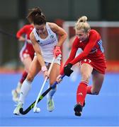 13 March 2021; Anna O’Flanagan of Ireland in action against Jo Hunter of Great Britain during the SoftCo Series International Hockey match between Ireland and Great Britain at Queens University Sports Grounds in Belfast. Photo by Ramsey Cardy/Sportsfile