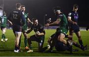 13 March 2021; Sean O'Brien of Connacht is congratulated by team-mates after scoring his side's first try during the Guinness PRO14 match between Connacht and Edinburgh at The Sportsground in Galway. Photo by David Fitzgerald/Sportsfile