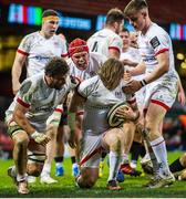 13 March 2021; John Andrew, right, is congratulated by his Ulster team-mates after scoring a try during the Guinness PRO14 match between Dragons and Ulster at Principality Stadium in Cardiff, Wales. Photo by Mark Lewis/Sportsfile
