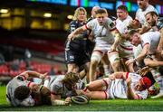 13 March 2021; John Andrew of Ulster touches down to score a try during the Guinness PRO14 match between Dragons and Ulster at Principality Stadium in Cardiff, Wales. Photo by Mark Lewis/Sportsfile
