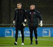 12 March 2021; Dundalk goalkeeping coach Graham Byas with Peter Cherrie, left, before the FAI President's Cup Final match between Shamrock Rovers and Dundalk at Tallaght Stadium in Dublin. Photo by Stephen McCarthy/Sportsfile