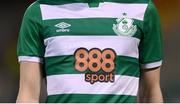 12 March 2021; A detailed view of the Shamrock Rovers jersey featuring the club's main sponsor 888sport during the FAI President's Cup Final match between Shamrock Rovers and Dundalk at Tallaght Stadium in Dublin. Photo by Stephen McCarthy/Sportsfile