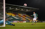 12 March 2021; Rory Gaffney of Shamrock Rovers has his penalty saved by Dundalk goalkeeper Alessio Abibi in the penalty shoot-out following the FAI President's Cup Final match between Shamrock Rovers and Dundalk at Tallaght Stadium in Dublin. Photo by Stephen McCarthy/Sportsfile