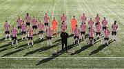 11 March 2021; Derry City players and manager Declan Devine stand for a squad photograph ahead of the 2021 SSE Airtricity League Premier Division season at the Ryan McBride Bradywell Stadium in Derry.  Photo by Stephen McCarthy/Sportsfile