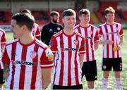 11 March 2021; Caolan McLaughlin and his Derry City team-mates stand for a squad photograph ahead of the 2021 SSE Airtricity League Premier Division season at the Ryan McBride Bradywell Stadium in Derry.  Photo by Stephen McCarthy/Sportsfile