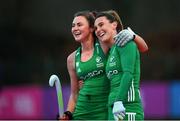 14 March 2021; Deirdre Duke, left, and Nikki Evans of Ireland following their side's victory in the SoftCo Series International Hockey match between Ireland and Great Britain at Queens University Sports Grounds in Belfast. Photo by Ramsey Cardy/Sportsfile