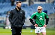 14 March 2021; Ireland head coach Andy Farrell, left, and Keith Earls of Ireland prior to the Guinness Six Nations Rugby Championship match between Scotland and Ireland at BT Murrayfield Stadium in Edinburgh, Scotland. Photo by Paul Devlin/Sportsfile