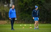 15 March 2021; Head coach Leo Cullen and Harry Byrne during Leinster Rugby Squad Training at UCD in Dublin. Photo by Ramsey Cardy/Sportsfile