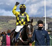 16 March 2021; Shishkin, with Nico de Boinville up, in the winners enclosure after winning The Sporting Life Arkle Challenge Trophy Steeple Chase on day 1 of the Cheltenham Racing Festival at Prestbury Park in Cheltenham, England. Photo by Hugh Routledge/Sportsfile