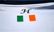 7 March 2021; A detailed view of a tribute to the late Dundalk team videographer Harry Taaffe on the Dundalk jersey ahead of the start of the 2021 SSE Airtricity League Premier Division at the FAI National Training Centre in Abbotstown, Dublin. Photo by Stephen McCarthy/Sportsfile