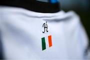 7 March 2021; A detailed view of a tribute to the late Dundalk team videographer Harry Taaffe on the Dundalk jersey ahead of the start of the 2021 SSE Airtricity League Premier Division at the FAI National Training Centre in Abbotstown, Dublin. Photo by Stephen McCarthy/Sportsfile