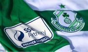 7 March 2021; A detailed view of the SSE Airtricity League Premier Division logo and Shamrock Rovers crest ahead of the start of the 2021 SSE Airtricity League Premier Division at the FAI National Training Centre in Abbotstown, Dublin. Photo by Ramsey Cardy/Sportsfile