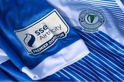 7 March 2021; A detailed view of the SSE Airtricity League Premier Division logo and Finn Harps crest ahead of the start of the 2021 SSE Airtricity League Premier Division at the FAI National Training Centre in Abbotstown, Dublin. Photo by Ramsey Cardy/Sportsfile