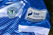 7 March 2021; A detailed view of the SSE Airtricity League Premier Division logo and Finn Harps crest ahead of the start of the 2021 SSE Airtricity League Premier Division at the FAI National Training Centre in Abbotstown, Dublin. Photo by Ramsey Cardy/Sportsfile