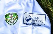 7 March 2021; A detailed view of the SSE Airtricity League First Division logo and Cabinteely crest ahead of the start of the 2021 SSE Airtricity League First Division at the FAI National Training Centre in Abbotstown, Dublin. Photo by Ramsey Cardy/Sportsfile
