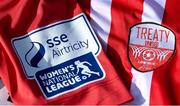 7 March 2021; A detailed view of the SSE Airtricity Women's National League logo and Treaty United crest ahead of the start of the 2021 SSE Airtricity Women's National League at the FAI National Training Centre in Abbotstown, Dublin. Photo by Ramsey Cardy/Sportsfile