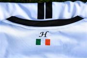 7 March 2021; A detailed view of a tribute to the late Dundalk team videographer Harry Taaffe on the Dundalk jersey ahead of the start of the 2021 SSE Airtricity League Premier Division at the FAI National Training Centre in Abbotstown, Dublin. Photo by Ramsey Cardy/Sportsfile