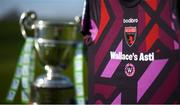 7 March 2021; A detailed view of the Wexford FC jersey and SSE Airtricity League First Division cup ahead of the start of the 2021 SSE Airtricity League First Division season at the FAI National Training Centre in Abbotstown, Dublin. Photo by Stephen McCarthy/Sportsfile