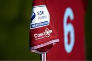 7 March 2021; A detailed view of the Cobh Ramblers jersey featuring the SSE Airtricity League First Division logo and sleeve sponsor Cork's 98fm ahead of the start of the 2021 SSE Airtricity League First Division season at the FAI National Training Centre in Abbotstown, Dublin. Photo by Stephen McCarthy/Sportsfile