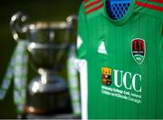 7 March 2021; A detailed view of the Cork City jersey and SSE Airtricity League First Division cup ahead of the start of the 2021 SSE Airtricity League First Division season at the FAI National Training Centre in Abbotstown, Dublin. Photo by Stephen McCarthy/Sportsfile