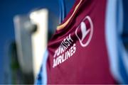 7 March 2021; A detailed view of the Drogheda United jersey featuring the Turkish Airlines logo on the back ahead of the start of the 2021 SSE Airtricity League Premier Division season at the FAI National Training Centre in Abbotstown, Dublin. Photo by Stephen McCarthy/Sportsfile