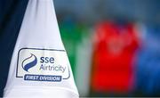 7 March 2021; A detailed view of the SSE Airtricity League First Division logo on the arm of the Cabinteely jersey ahead of the start of the 2021 SSE Airtricity League First Division season at the FAI National Training Centre in Abbotstown, Dublin. Photo by Stephen McCarthy/Sportsfile