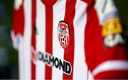 7 March 2021; A detailed view of the Derry City jersey ahead of the start of the 2021 SSE Airtricity League Premier Division season at the FAI National Training Centre in Abbotstown, Dublin. Photo by Stephen McCarthy/Sportsfile