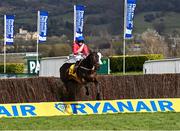 18 March 2021; Allaho, with Rachael Blackmore up, jump the last on their way to winning The Ryanair Steeple Chase on day 3 of the Cheltenham Racing Festival at Prestbury Park in Cheltenham, England. Photo by Hugh Routledge/Sportsfile