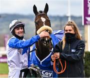 19 March 2021; Belfast Banter, jockey Kevin Sexton and handler Emma Murray after winning The McCoy Contractors County Handicap Hurdle Race on day 4 of the Cheltenham Racing Festival at Prestbury Park in Cheltenham, England. Photo by Hugh Routledge/Sportsfile