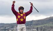 19 March 2021; Jockey Jack Kennedy after winning The WellChild Cheltenham Gold Cup Steeple Chase on Minella Indo during day 4 of the Cheltenham Racing Festival at Prestbury Park in Cheltenham, England. Photo by Hugh Routledge/Sportsfile