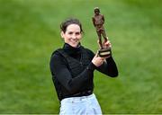 19 March 2021; Jockey Rachael Blackmore with the 'Ruby Walsh Trophy' after being confirmed as the leading jockey at the Cheltenham Racing Festival at Prestbury Park in Cheltenham, England. Photo by Hugh Routledge/Sportsfile