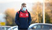 19 March 2021; Paddy Barrett of St Patrick's Athletic arrives at Tallaght Stadium before the SSE Airtricity League Premier Division match between Shamrock Rovers and St Patrick's Athletic at Tallaght Stadium in Dublin. Photo by Stephen McCarthy/Sportsfile