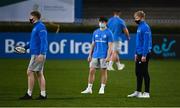 19 March 2021; Sean O'Brien, left, Tim Corkery, centre, and Jamie Osborne of Leinster prior to the Guinness PRO14 match between Leinster and Ospreys at RDS Arena in Dublin. Photo by Ramsey Cardy/Sportsfile