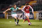 19 March 2021; Matty Smith of St Patrick's Athletic in action against Sean Hoare of Shamrock Rovers during the SSE Airtricity League Premier Division match between Shamrock Rovers and St Patrick's Athletic at Tallaght Stadium in Dublin. Photo by Stephen McCarthy/Sportsfile