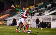 19 March 2021; Chris Forrester of St Patrick's Athletic in action against Ronan Finn of Shamrock Rovers during the SSE Airtricity League Premier Division match between Shamrock Rovers and St Patrick's Athletic at Tallaght Stadium in Dublin. Photo by Harry Murphy/Sportsfile