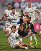19 March 2021; Pierre Bruno of Zebre is tackled by Rob Lyttle of Ulster during the Guinness PRO14 match between Ulster and Zebre at Kingspan Stadium in Belfast. Photo by David Fitzgerald/Sportsfile