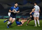 19 March 2021; Harry Byrne of Leinster runs through to score his side's first try during the Guinness PRO14 match between Leinster and Ospreys at RDS Arena in Dublin. Photo by Brendan Moran/Sportsfile