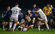 19 March 2021; Josh Murphy of Leinster is tackled by Morgan Morris of Ospreys during the Guinness PRO14 match between Leinster and Ospreys at RDS Arena in Dublin. Photo by Brendan Moran/Sportsfile