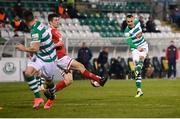 19 March 2021; Graham Burke of Shamrock Rovers has a shot on goal during the SSE Airtricity League Premier Division match between Shamrock Rovers and St Patrick's Athletic at Tallaght Stadium in Dublin. Photo by Stephen McCarthy/Sportsfile
