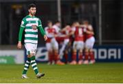 19 March 2021; Danny Mandroiu of Shamrock Rovers after his side conceded a goal during the SSE Airtricity League Premier Division match between Shamrock Rovers and St Patrick's Athletic at Tallaght Stadium in Dublin. Photo by Stephen McCarthy/Sportsfile