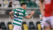 19 March 2021; Aaron Greene of Shamrock Rovers celebrates after scoring his side's first goal during the SSE Airtricity League Premier Division match between Shamrock Rovers and St Patrick's Athletic at Tallaght Stadium in Dublin. Photo by Stephen McCarthy/Sportsfile