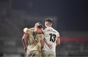 19 March 2021; Jordi Murphy of Ulster, left, is congratulated by team-mate James Hume after scroing his side's fifth try during the Guinness PRO14 match between Ulster and Zebre at Kingspan Stadium in Belfast. Photo by David Fitzgerald/Sportsfile