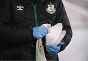 19 March 2021; Training cones are wiped and sanitised before the SSE Airtricity League Premier Division match between Shamrock Rovers and St Patrick's Athletic at Tallaght Stadium in Dublin. Photo by Stephen McCarthy/Sportsfile