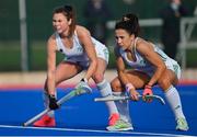 16 March 2021; Anna O’Flanagan, right, and Deirdre Duke of Ireland during the SoftCo Series International Hockey match between Ireland and Great Britain at Queens University Sports Grounds in Belfast. Photo by Ramsey Cardy/Sportsfile