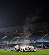 19 March 2021; Steam rises from a scrum during the Guinness PRO14 match between Leinster and Ospreys at RDS Arena in Dublin. Photo by Ramsey Cardy/Sportsfile